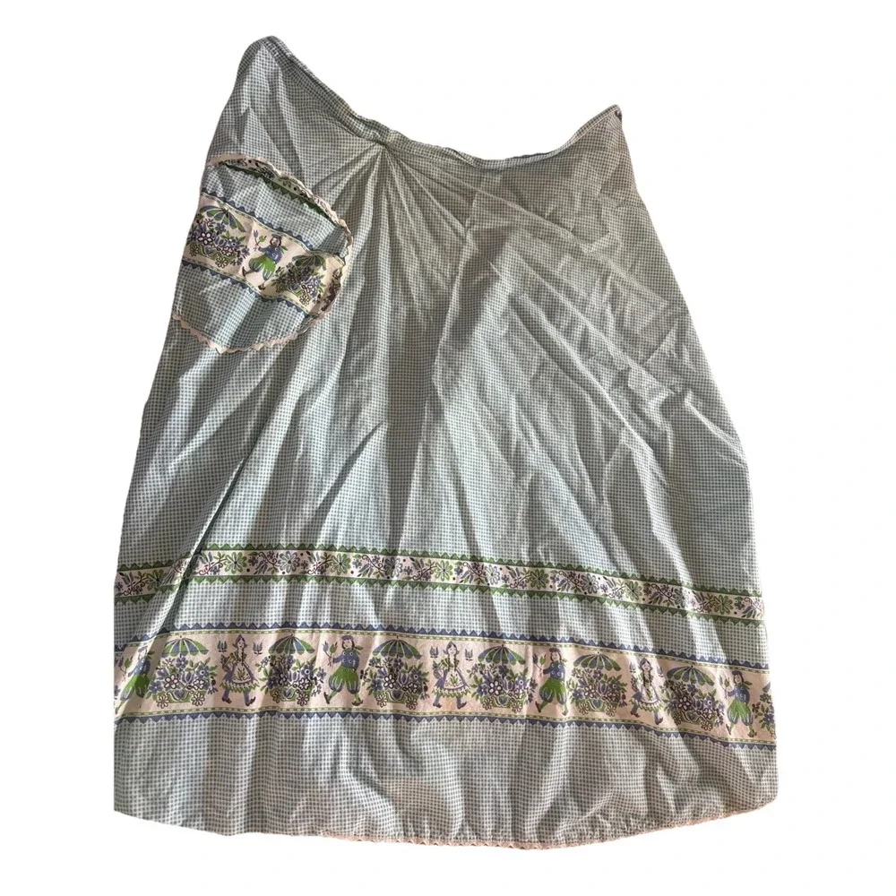 VTG Dutch Girls, Floral, Gingham Cotton Half Waist‎ Tie Apron Long
